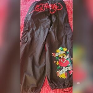 Ed Hardy Black Cargo Pants with Colorful Tattoo Design